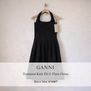 Ganni Textured Knit Fit & Flare Dress Black Size M NWT